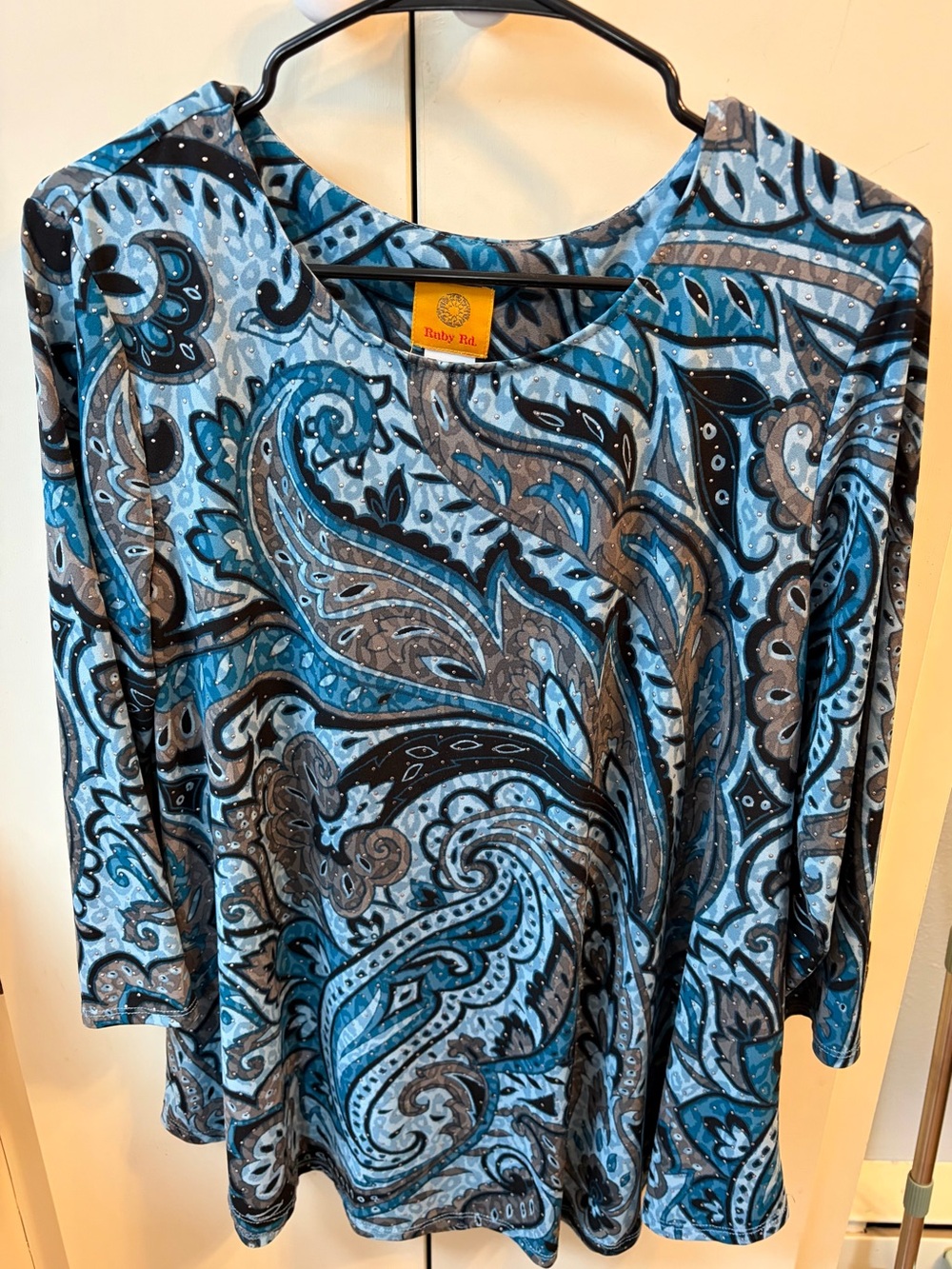 Ruby Rd. Blue Paisley Scoop Neck Women’s Top with a bit of sparkle!